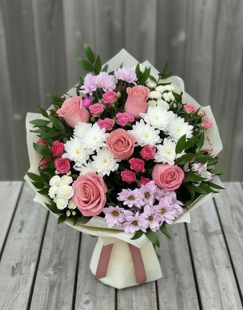 Букет цветов из: Альстромерии, Гвоздики, Розы и Хризантемы в Ваулово