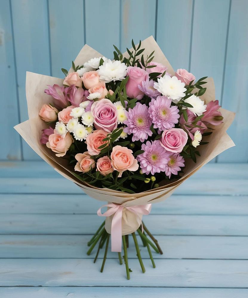 Букет цветов из: Хризантемы, Розы и Альстромерии в Ваулово