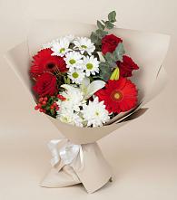 Букет цветов из:  Розы, Хризантемы, Герберы и Лилии в Ваулово