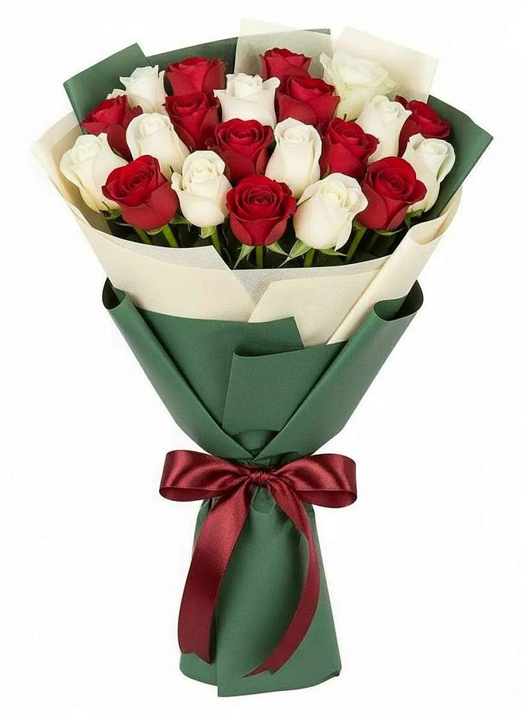 Букет Микс из красных и белых роз в Ваулово