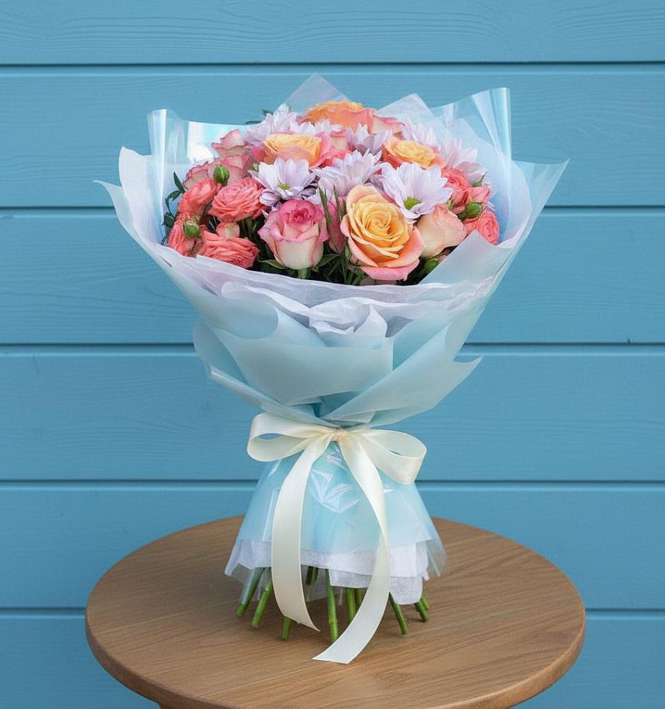 Букет цветов из: Хризантемы и Розы в Ваулово