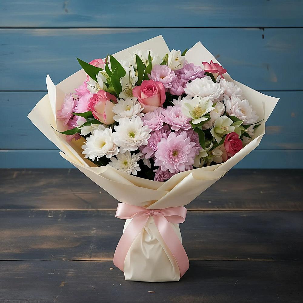 Букет цветов из: Хризантемы, Альстромерии и Розы в Ваулово